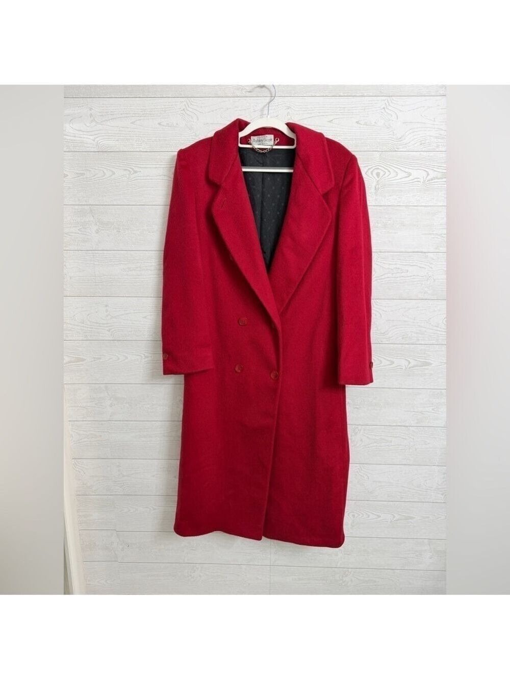 Ashley Scott Vintage Red Wool Double Breasted Maxi Coat. Size L